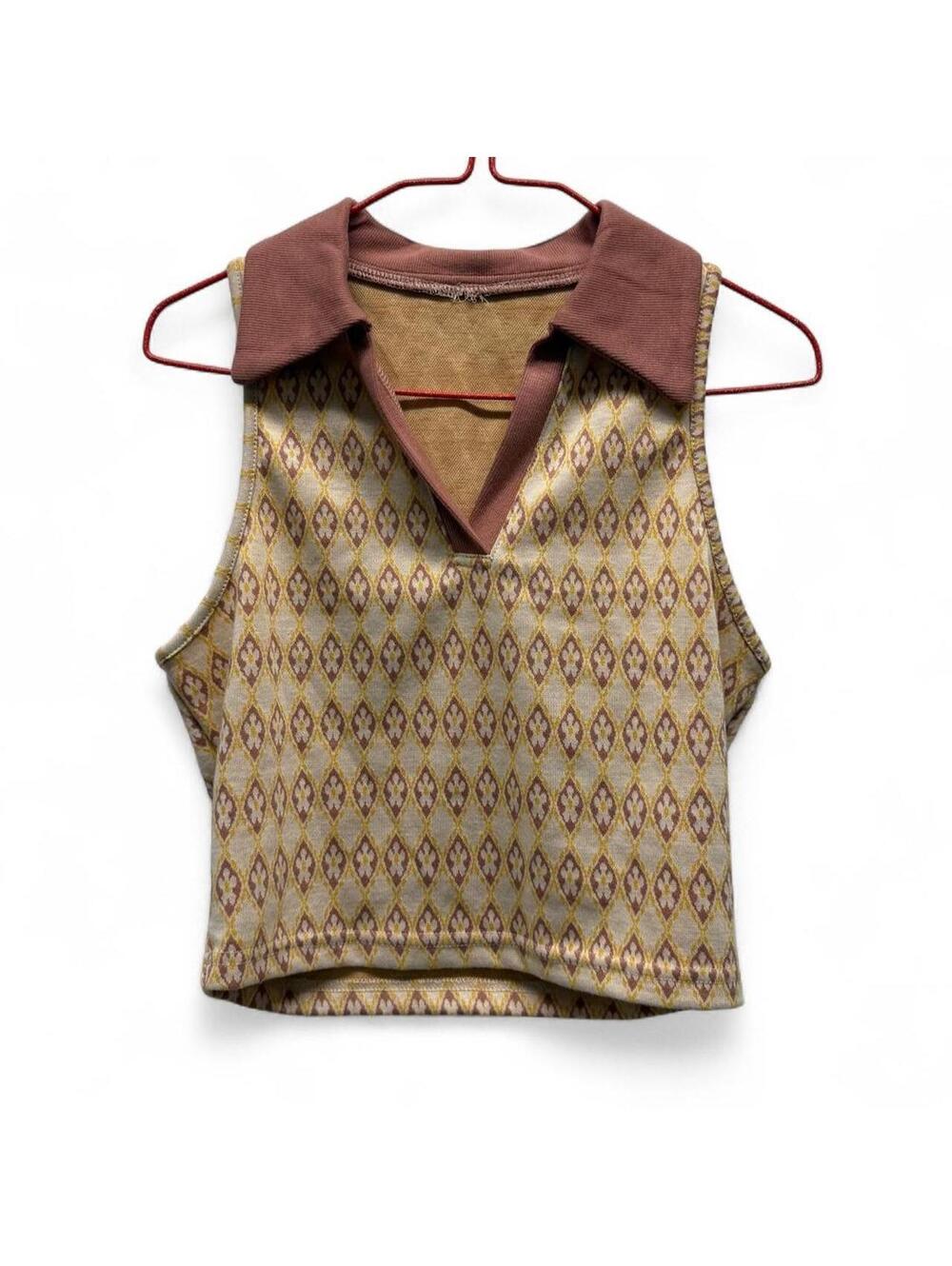 Brown Collared Crop-top